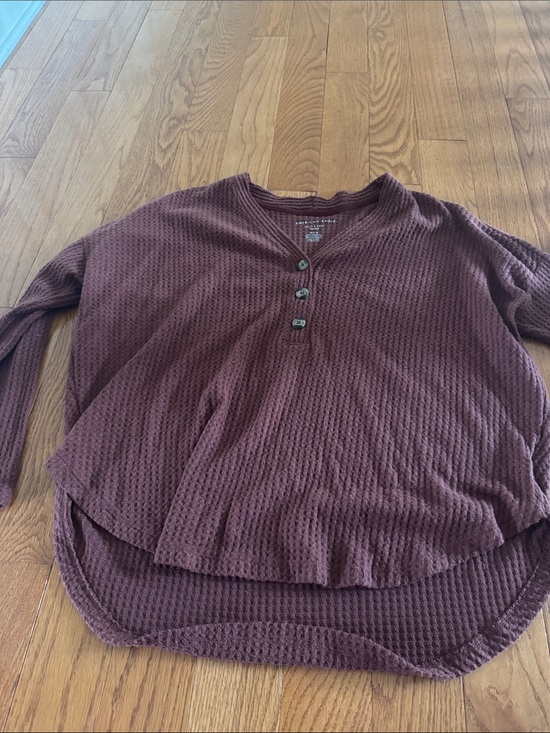 American Eagle Outfitters Tops - Waffle Knit Henley Top in burnt orange